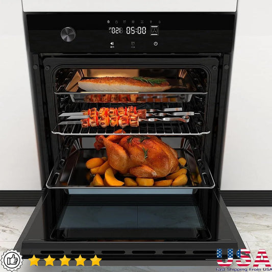 24 Inch Electric 3000W Convection Wall Oven, Touch Screen Control, 8 Cooking Functions, Easy Clean Removable Glass Door