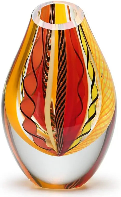 Drop Glass Vase Twisted Hippie Blue/Green Canes Hand Blown Murano-Style Art Glass