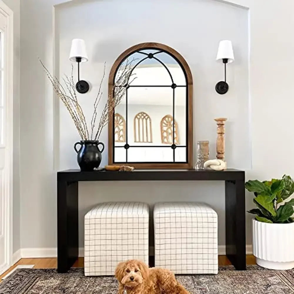 Farmhouse Arched Mirror Wall Decor Rustic Wood Framed Gothic Cathedral Style Accent Mirror