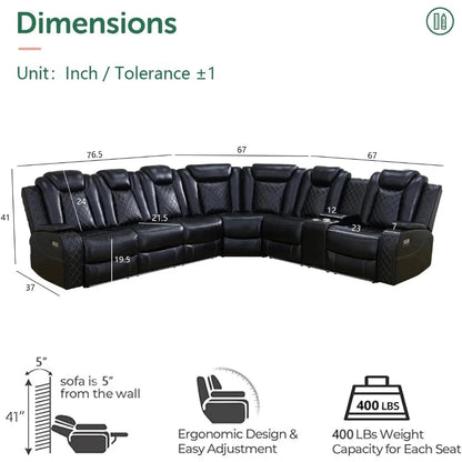 Sectional Couch with Recliner Living Room Set with LED Light/Read