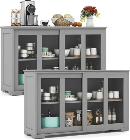 Buffet Sideboard with Storage, with Sliding Tempered Glass Cabinet & Adjustable Shelf, Stackable Storage