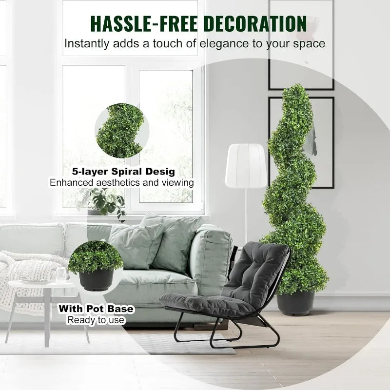 Artificial Boxwood Spiral Topiary Trees, 3ft Tall (2 Pieces) Faux Plant Outdoor