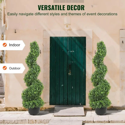 Artificial Boxwood Spiral Topiary Trees, 3ft Tall (2 Pieces) Faux Plant Outdoor