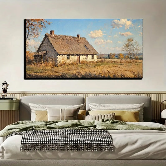Farmhouse landscape vintage painting decoration, country cottage landscape decoration, 1.5 inch thick pine solid wood frame
