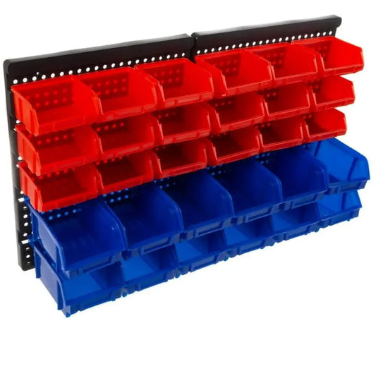 Garage Storage Bins Wall Mount Tool Organizer Bins Kit Red Blue Plastic Shelf Bin Box