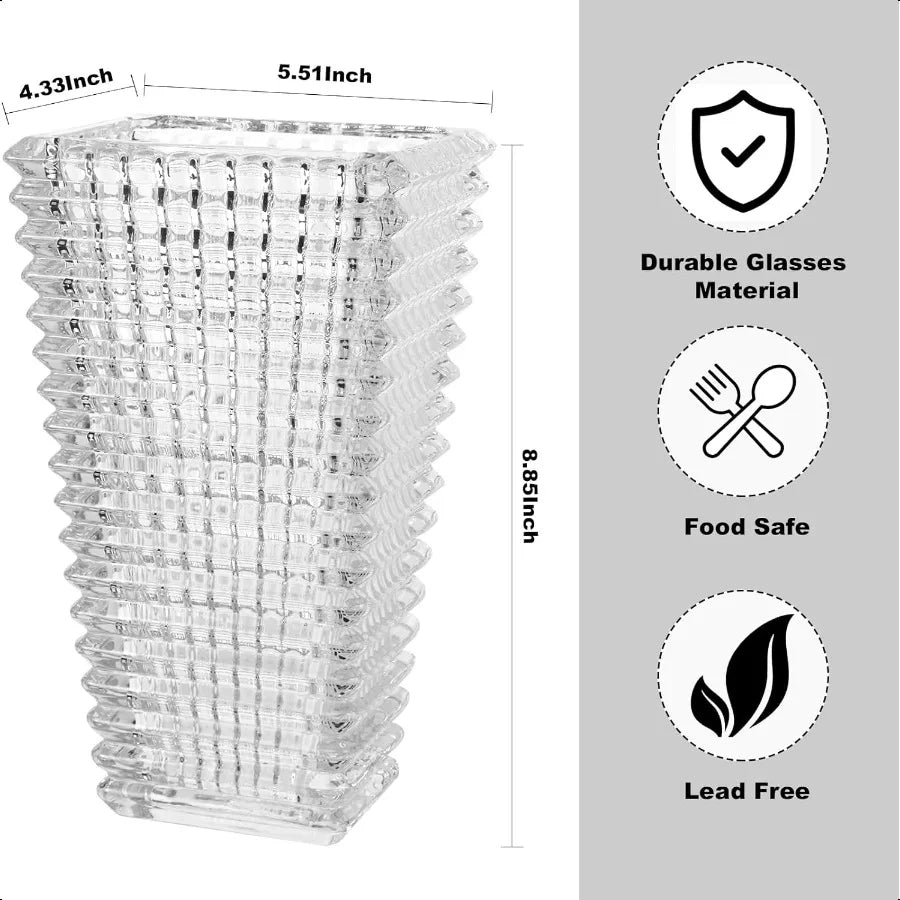 Vase Large Clear  Crystal Glass Vase for Flowers Modern Flower Vases Luxury Home Table Flower Decor Glass Vases for Living Room