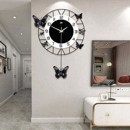 20inch Large Round Butterfly Wall-mounted Clock Creative Iron Craft