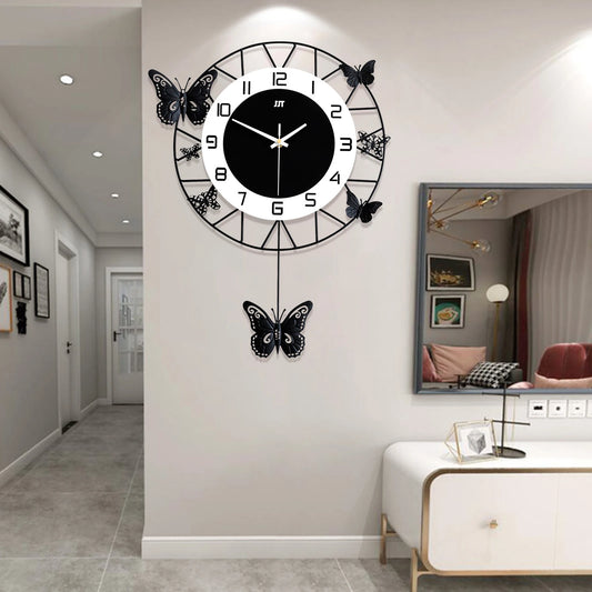 20inch Large Round Butterfly Wall-mounted Clock Creative Iron Craft