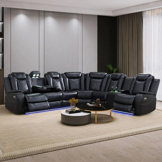 Sectional Couch with Recliner Living Room Set with LED Light/Read