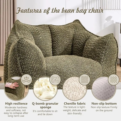47" Bean Bag Chairs Large Bean Bag Couch for Adults Stuffed Sofa Chair