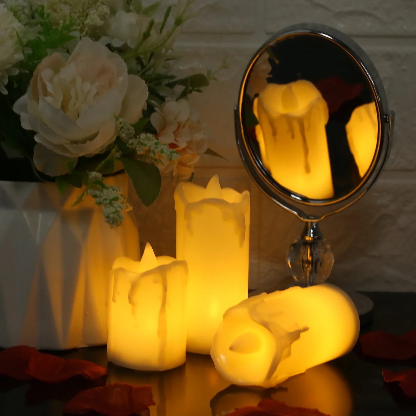 3Pc Dripping Wax Tea Light 55/70/85MM, Realistic Votive LED Electronic Candles Battery Operated