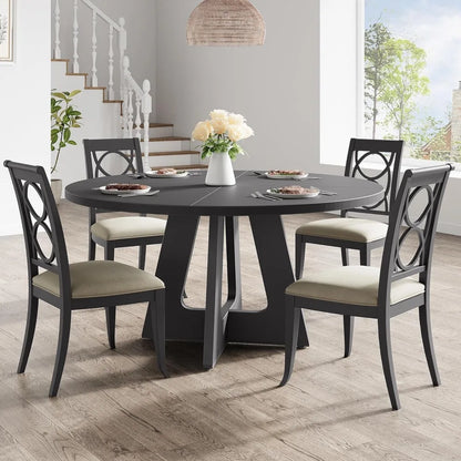 Farmhouse  47-Inch Round Large Dining Table Set for 4 to 6,  with Wooden Top and Legs for Home Dining Room or Living