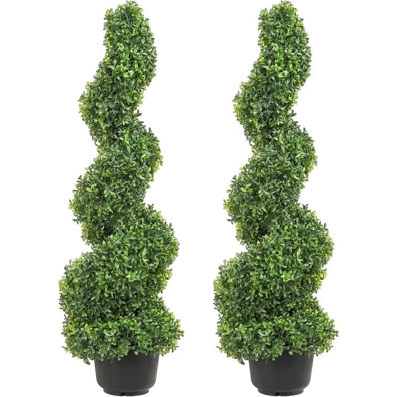 Artificial Boxwood Spiral Topiary Trees, 3ft Tall (2 Pieces) Faux Plant Outdoor