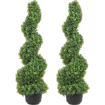 Artificial Boxwood Spiral Topiary Trees, 3ft Tall (2 Pieces) Faux Plant Outdoor