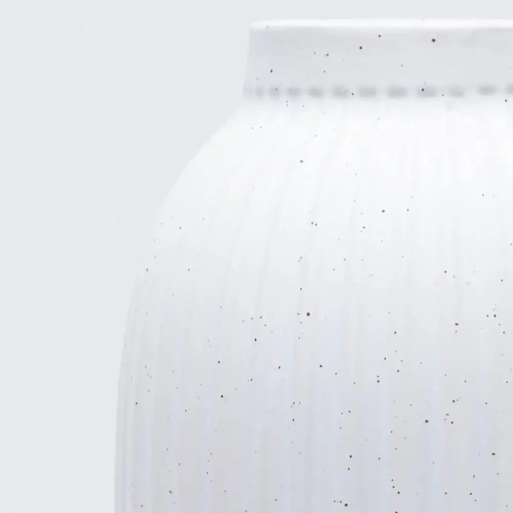 Indoor Speckled White Ribbed Ceramic Vase 16" Stand Alone
