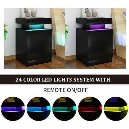 Nightstand Set of 2 with LED Lights,Night Stand with Storage Cabinet for Bedroom,Bedside Table with LED