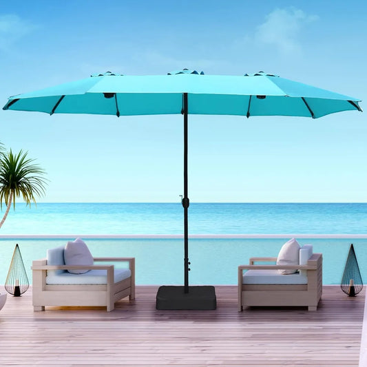 15ft X 9ft Extra Large Rectangular Patio Double-Sided Umbrella with Base & Crank