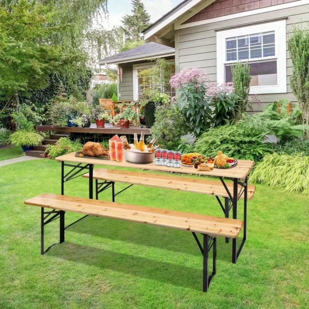 Folding Outdoor Wood Picnic Table