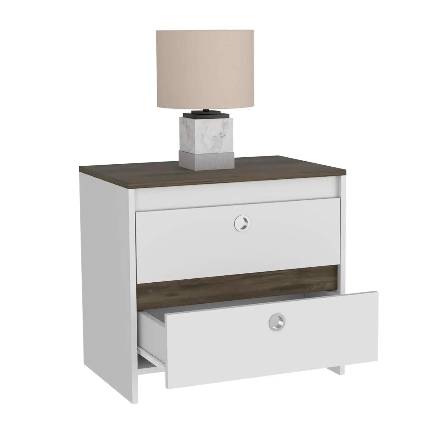 Nightstand, Superior Top, Two Drawers White / Dark Brown